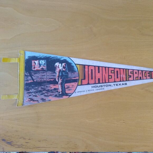 Vintage 60s Johnson Space Center Apollo 2 Moon Landing Pennant Flag - Picture 1 of 7